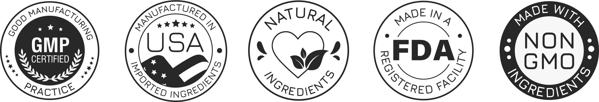 FemiCore quality certifications: GMP Certified, Made in USA, FDA Registered Facility, and Non-GMO