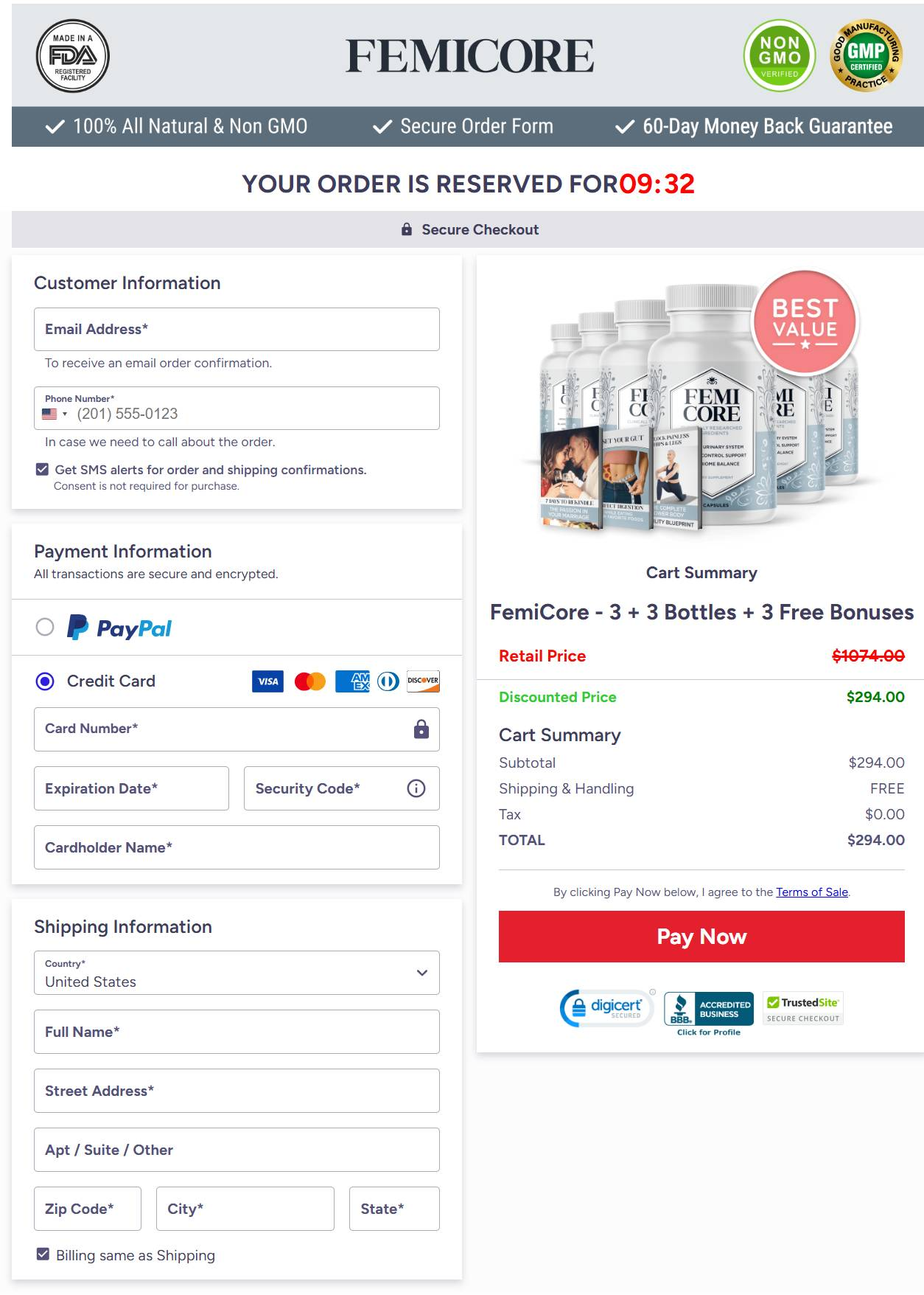 Secure checkout page